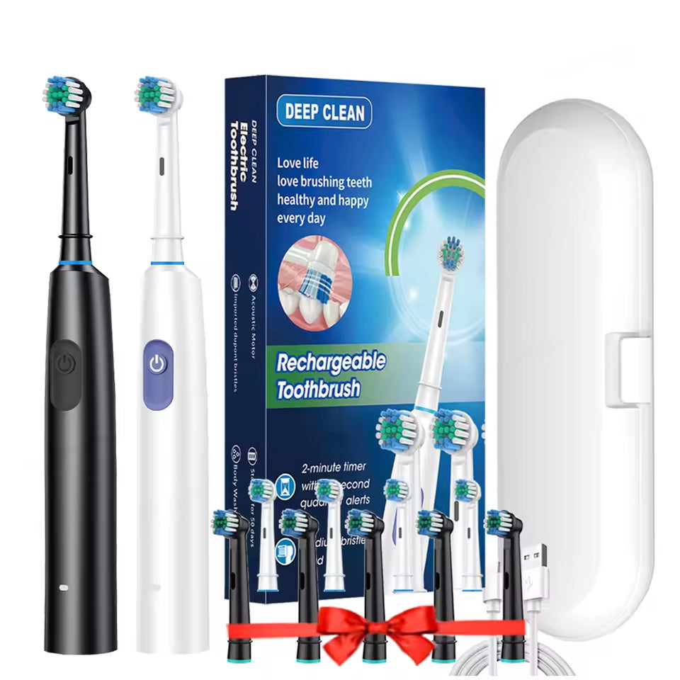 Electric Toothbrush Rotary Cleaning Teeth Brush Waterproof Electronic Tooth Brush With Timer Rechargeable Toothbrush with 8 Head