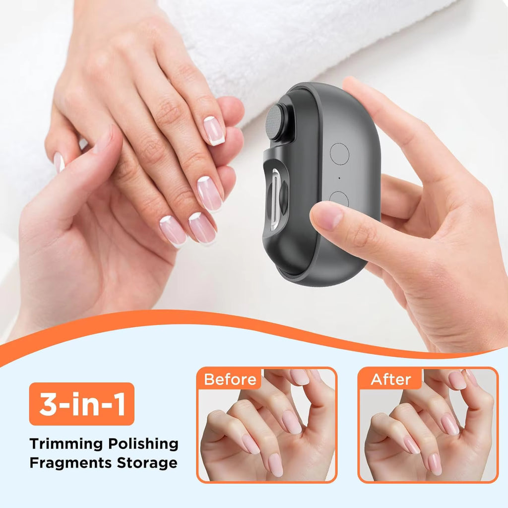 Electric Nail Clipper Electric Nail Trimmer Polisher Portable Fingernail Cutter with Light File Nail Clip Storage Rechargeable